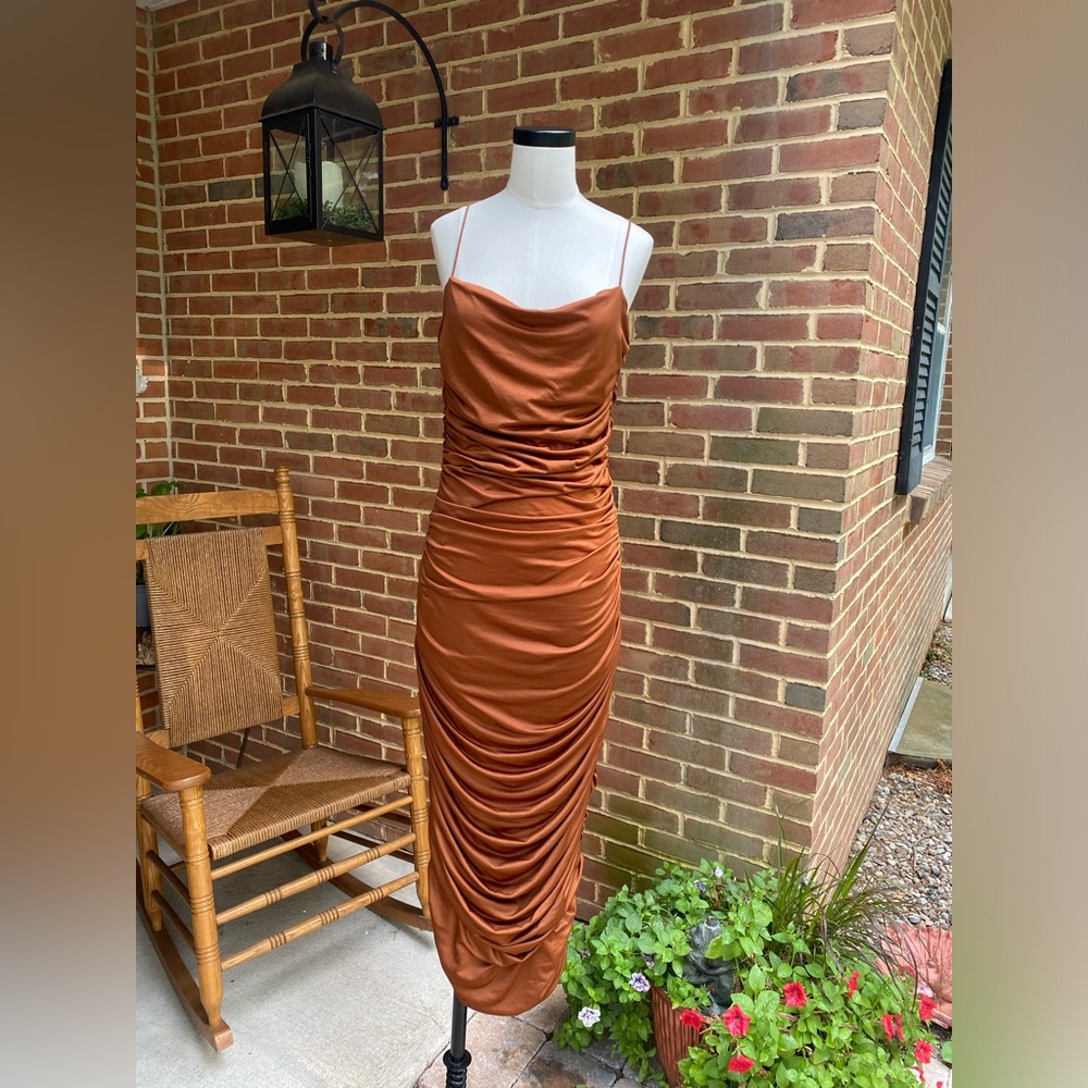 Adogirl Women’s Size XL Brown Summer Sleeveless Ruched Bodycon Maxi Fitted Dress